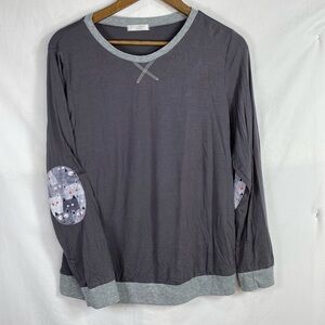 Ekouaer Gray Thermal Style Long Sleeve Top with Cat Patches on Arms. Size Large.